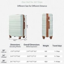 Luggage 3 Piece Sets Hard Shell Luggage Set with Spinner Wheels, TSA Lock, (20 inch 24inch  28 inch )Travel Suitcase Sets Expandable - Xám xanh - Xem 6