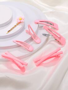 7入組純色精緻粉色少女髮夾及配件