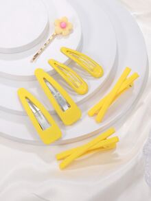 7pcs Yellow Color Cute Girly Solid Color Barrette Hair Accessories - Yellow - View 3