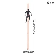 6pcs Disposable Paper Straws With Bachelor Party & Dessert Cake Decoration & Bodybuilder Designs - Pink - View 3