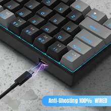 60% Mechanical Gaming Keyboard, 61Keys Hot Swappable Keyboard with Linear Blue/Red Switches and LED Backlight, Wired Detachable Type-C Cable Mini Compact 60 Percent Keyboard for Windows/PC/ Laptop - Grey & Black(Red Switch) - View 5