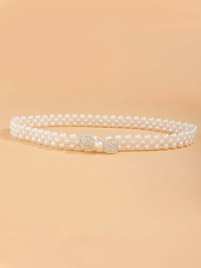 1 pieza Cinturón de mujer minimalista con decoración de lazo y perla, accesorio casual de primavera