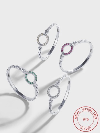 925 纯银独特设计 O 形戒指，微镶钻石，闭环女士时尚指环，礼盒随机发送