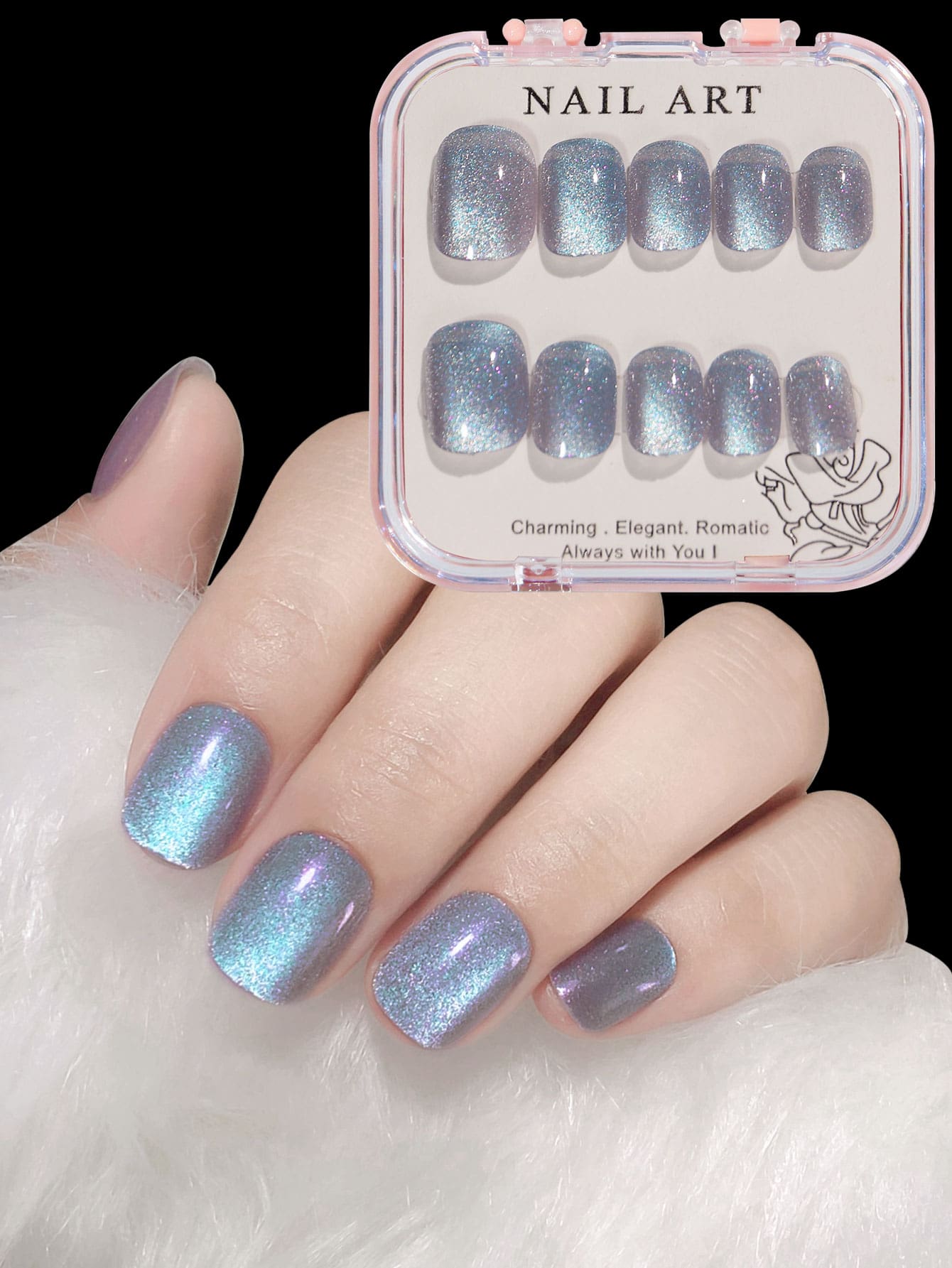 Misscheering 使用 24入組短方形貓眼全罩假指甲套件升級您造型 - 彩色 - 查看 1