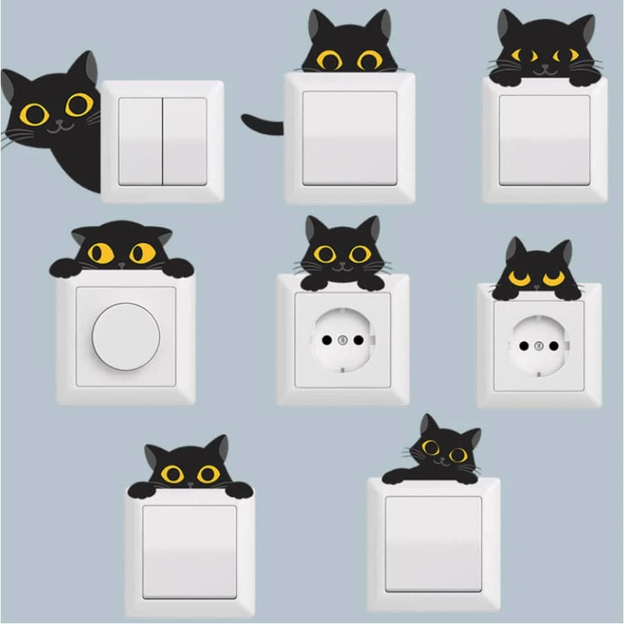 Cartoon Cat Wall Switch Decoration Sticker - Multicolor - View 1