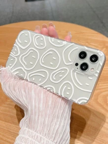 Funda de teléfono compatible con iPhone con patrón de cara sonriente de compresión de airbag - Blanco - Ver 2
