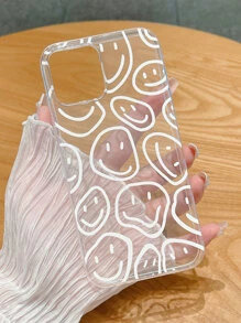 Funda de teléfono compatible con iPhone con patrón de cara sonriente de compresión de airbag - Blanco - Ver 1