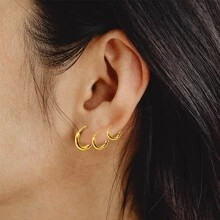 3對/套大,中等和小尺寸圓耳環帶1.6Mm厚度,簡約風不銹鋼或者鈦鋼耳朵扣飾,歐美風格耳環,流行和優雅首飾類 - 金黃色 - 查看 1