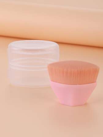 1支粉色塑料面部化妆刷，可用于粉底、遮瑕、腮红、修容、古铜粉、散粉等多种用途。