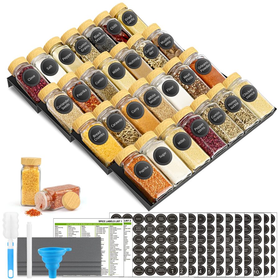 Spice Drawer Organizer Spice Rack with 28 Spice Jars 386 Labels