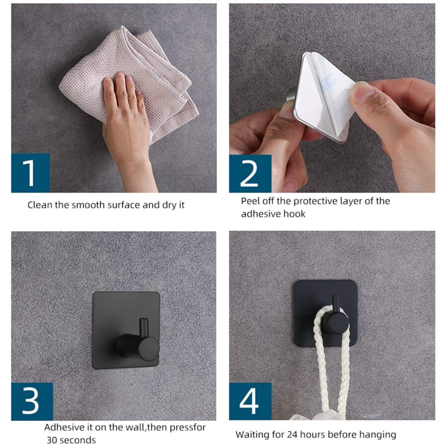 4pcs/set Stainless Steel Hook, No Damage Adhesive Wall Mounted, Strong