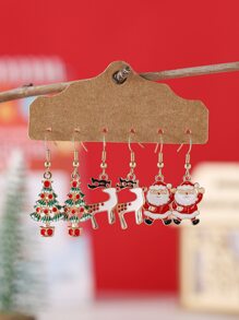3 cặp/bộ Cây Thông Noel, Ông Già Noel, Hươu Thiết Kế Tòn Ten Bông Tai Tinh Dầu Giọt Mặt Dây Chuyền Giáng Sinh Trang Sức - Nhiều màu - Xem 1