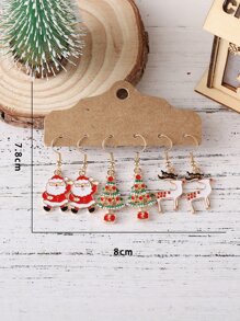 3 cặp/bộ Cây Thông Noel, Ông Già Noel, Hươu Thiết Kế Tòn Ten Bông Tai Tinh Dầu Giọt Mặt Dây Chuyền Giáng Sinh Trang Sức - Nhiều màu - Xem 4