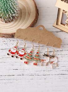 3 cặp/bộ Cây Thông Noel, Ông Già Noel, Hươu Thiết Kế Tòn Ten Bông Tai Tinh Dầu Giọt Mặt Dây Chuyền Giáng Sinh Trang Sức - Nhiều màu - Xem 2