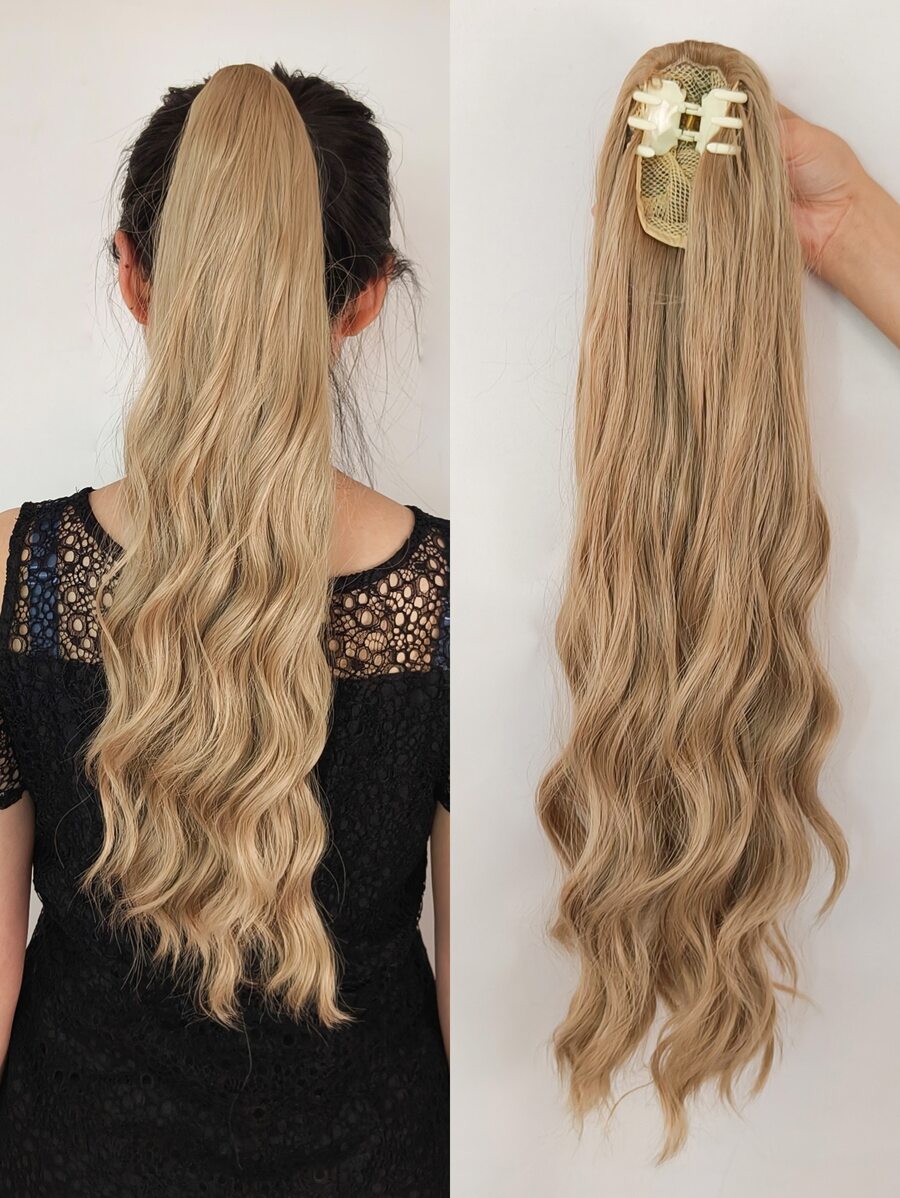 Vuốt Kẹp Dài Xoăn Đuôi Ngựa Nối Tóc Tổng Hợp - Màu Khaki - Xem 1
