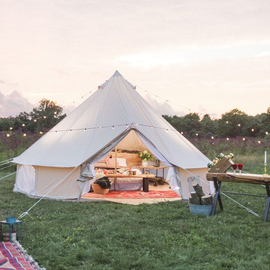 Luxury Cotton Canvas Bell Tent for Family Camping Outdoor Glamping Retreat Yurt Diameter 3M 4M 5M 6M Available - 米色 - 查看 1