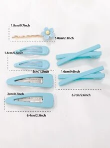 7入組可愛女孩實色髮夾,多巴胺藍色