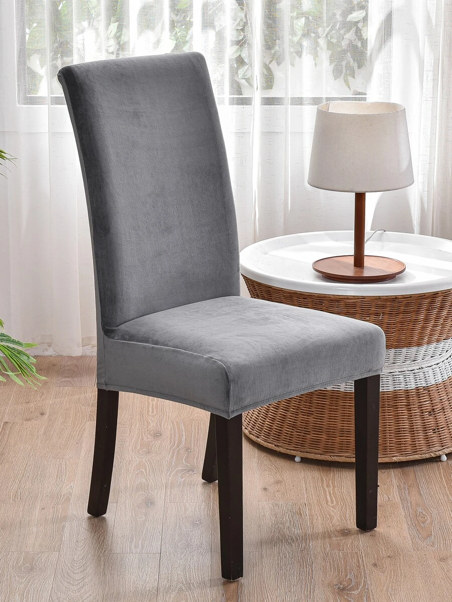 Velvet Elastic Dining Chair Cover 1pc - Dark Grey - View 1