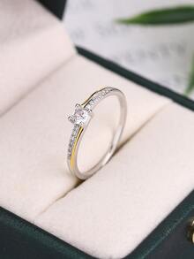 S925純銀摩根石和鑽石女士戒指，獨特設計，不褪色，輕奢風格，適合食指，新品到貨 - 金色 - 查看 7