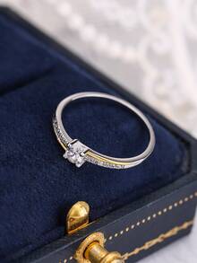 S925純銀摩根石和鑽石女士戒指，獨特設計，不褪色，輕奢風格，適合食指，新品到貨 - 金色 - 查看 5