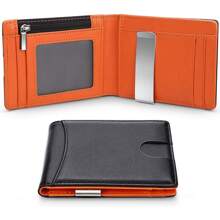 男士皮夾帶9卡卡槽射頻識別阻塞極簡黑色皮夾 - 橘色 - 查看 3