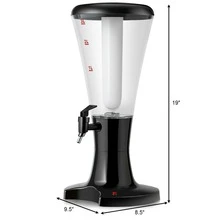 Costway Set of 2 Cold Draft Beverage Tower Dispenser 3L Plastic w/LED Lights New - Black - View 10