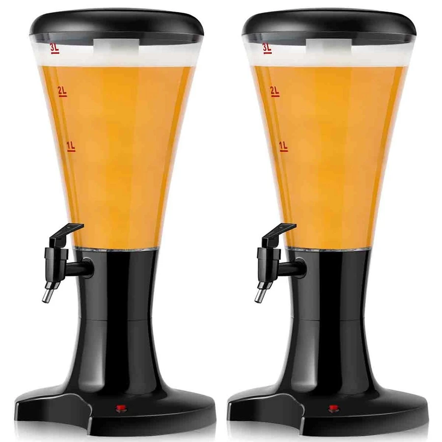 Costway Set of 2 Cold Draft Beverage Tower Dispenser 3L Plastic w/LED Lights New - Black - View 1