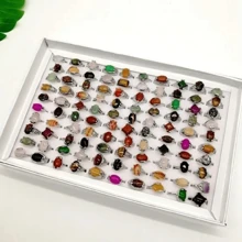 10/20入組/批混合男女復古天然寶石和戒指新款時尚珠寶派對禮物