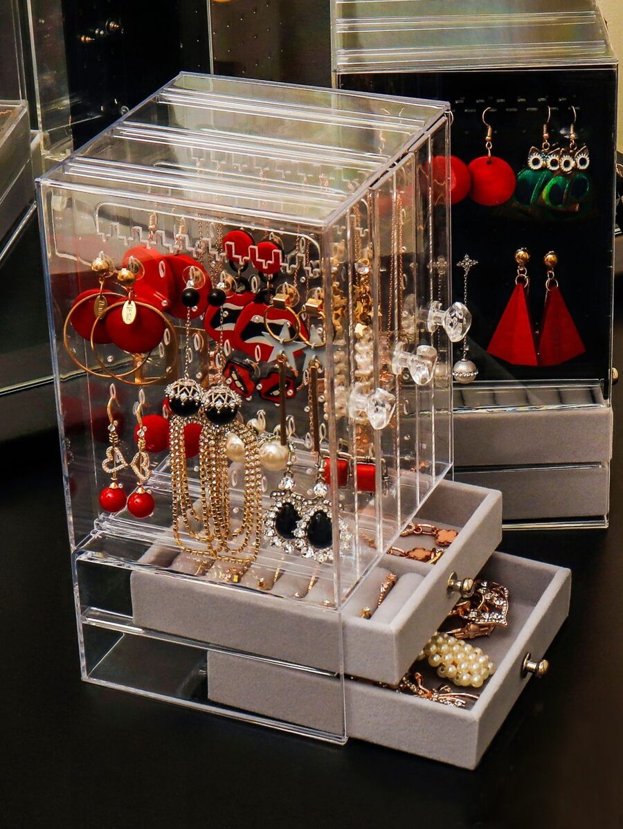 Clear Acrylic Jewelry Display Storage Box - Multicolor - View 1