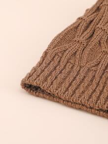 素色針織豆豆帽 - 卡其色 - 查看 4