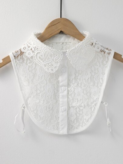 1 Pieza Cuello Blanco De Encaje Con Patrón Floral Para Mujer Elegante