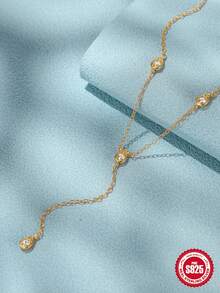 1入組欖尖形方晶鋯石S925純銀Y項鍊女式時尚精美項鍊