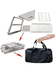 1PC Portable Camping Charcoal Grill with Carrying Bag for Backpacking / Stainless Steel Grill / Outdoor Stove Burner / Hiking Travel Picnic BBQ - Silver - View 8