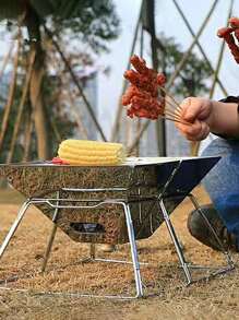 1PC Portable Camping Charcoal Grill with Carrying Bag for Backpacking / Stainless Steel Grill / Outdoor Stove Burner / Hiking Travel Picnic BBQ - Silver - View 6