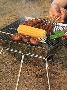 1PC Portable Camping Charcoal Grill with Carrying Bag for Backpacking / Stainless Steel Grill / Outdoor Stove Burner / Hiking Travel Picnic BBQ - Silver - View 9