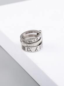 1 pièce Anneau de luxe en acier inoxydable à trois anneaux avec incrustation de strass, chiffres romains et motif ajouré, cadeau d'anniversaire pour homme