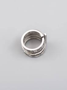 1 pièce Anneau de luxe en acier inoxydable à trois anneaux avec incrustation de strass, chiffres romains et motif ajouré, cadeau d'anniversaire pour homme