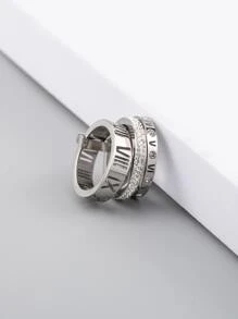 1 pièce Anneau de luxe en acier inoxydable à trois anneaux avec incrustation de strass, chiffres romains et motif ajouré, cadeau d'anniversaire pour homme