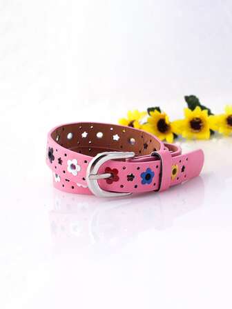 1入組兒童花朵裝飾PU皮革可愛搭扣腰帶適用於禮品