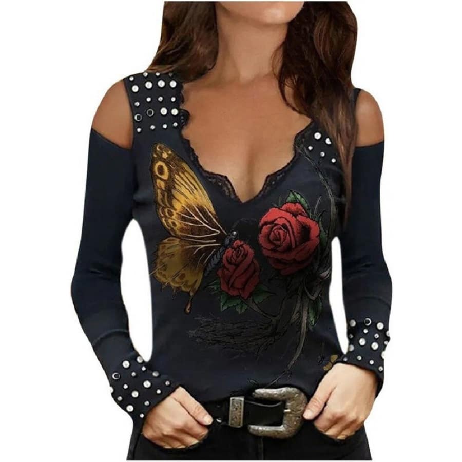 Blusas De Impresión De Calaveras Sin Tirantes Para Mujer - Rosa Roja - Ver 1