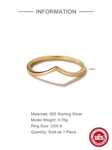 1 pieza Anillo dorado color tamaño 8 forma v femenino moda - Oro Talla 8 - Ver 4
