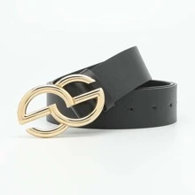 Simple Style Metal Buckle Belt For Jeans Pants Summer, School Fall, Autumn, Halloween - Black - View 1