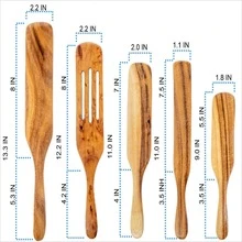 Spurtle Kitchen Cooking Utensil 5pcs Set Teak Wood Non Stick Wooden Spatula Spoon - 棕色 - 查看 5