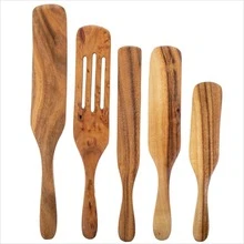 Spurtle Kitchen Cooking Utensil 5pcs Set Teak Wood Non Stick Wooden Spatula Spoon - 棕色 - 查看 7