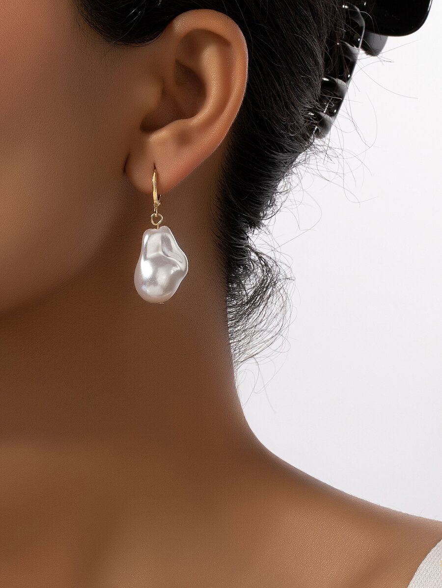 1對優雅人造珍珠耳墜適合女士日常裝飾 - 白色 - 查看 1