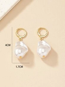 1對優雅人造珍珠耳墜適合女士日常裝飾 - 白色 - 查看 4