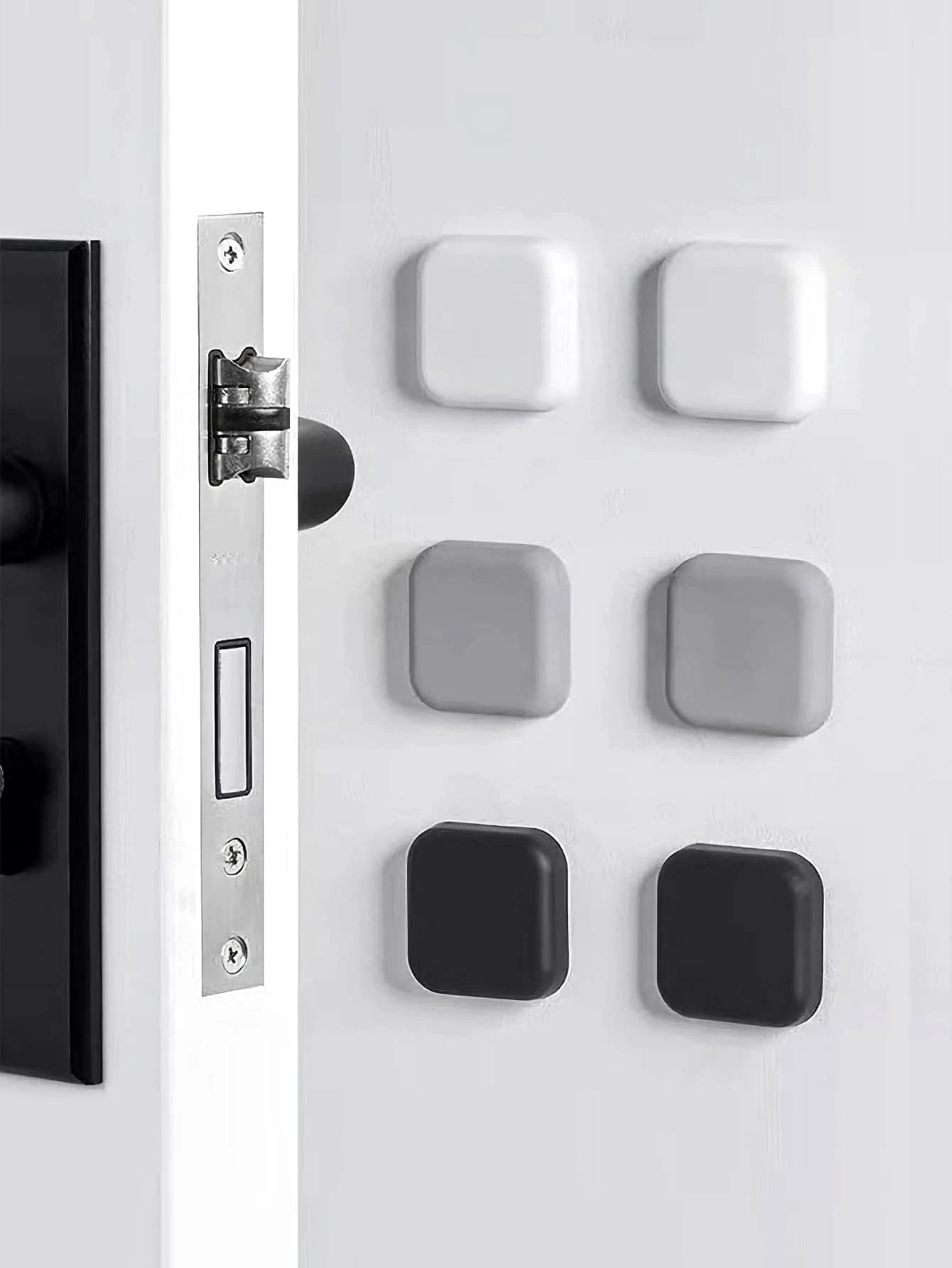 2入組門擋牆保護器，矽膠門把手防護牆防護罩，方形牆防護罩墊，門保險槓，和辦公室牆壁自粘門把手緩衝器 - 白色 - 查看 1