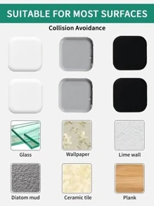 2入組門擋牆保護器，矽膠門把手防護牆防護罩，方形牆防護罩墊，門保險槓，和辦公室牆壁自粘門把手緩衝器 - 白色 - 查看 4