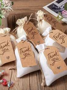 帶有謝謝標籤的心形粗麻布袋,帶拉繩禮品袋、糖果袋、麻質禮品袋,適用於情人節、婚禮、復活節、聖誕節、萬聖節、感恩節和新年 - 彩色 - 查看 3