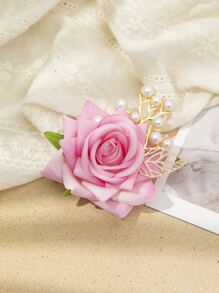 Flower Decor Hair Clip - Pink - View 1